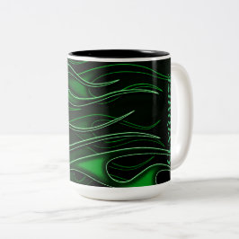 Caneca De Café Em Dois Tons Chamas verdes personalizadas