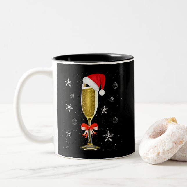 Caneca De Café Em Dois Tons Champanhe de Natal Legal Vidro Santa Hat Bebida (Com Donut)