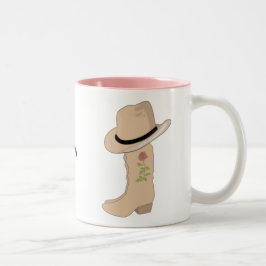 Caneca De Café Em Dois Tons Chapéu Bege Country e Botas com Flor