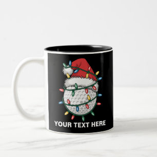 Caneca De Café Em Dois Tons Chapéu de Papai Noel com Bolas de Golfe Personaliz