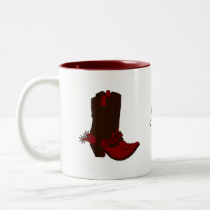 Caneca De Café Em Dois Tons Chapéu e Botas Marrom Country