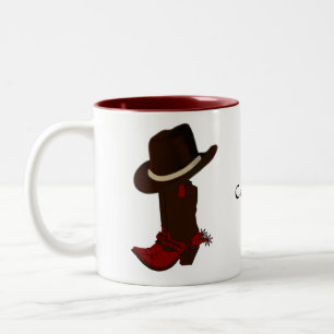 Caneca De Café Em Dois Tons Chapéu Marrom Country Ocidental & Botas Café em Do