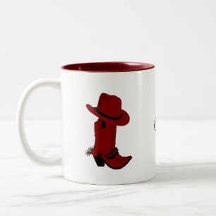 Caneca De Café Em Dois Tons Chapéu Vermelho Country & Botas
