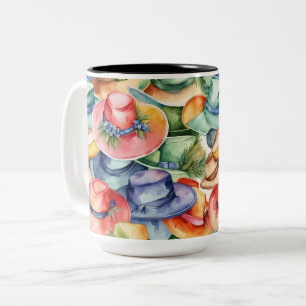 Caneca De Café Em Dois Tons Chapéus de Cowboy Coloridos em Aquarela Arte de Es