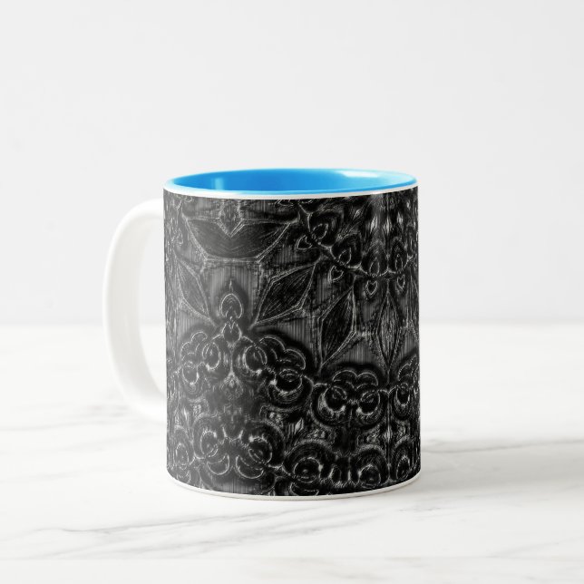 Caneca De Café Em Dois Tons Charcarvão Mandala (Frente Esquerda)