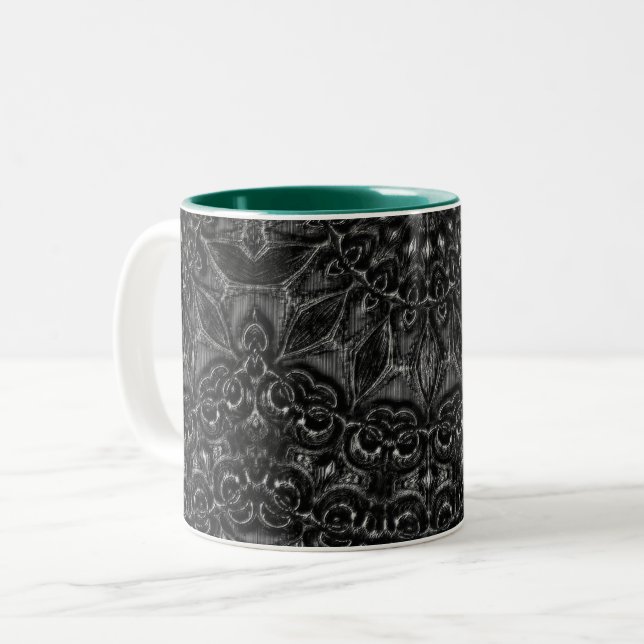 Caneca De Café Em Dois Tons Charcarvão Mandala (Frente Esquerda)