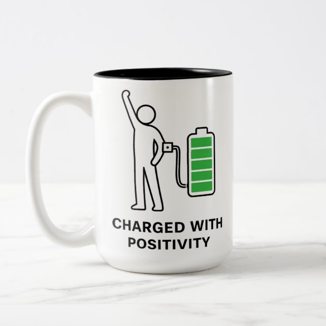 Caneca De Café Em Dois Tons Charged With Positivity Mug ☕🔋 | Funny Motivation (Esquerda)
