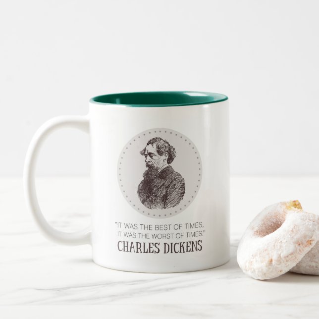 Caneca De Café Em Dois Tons Charles Dickens Portrait e Cote (Com Donut)