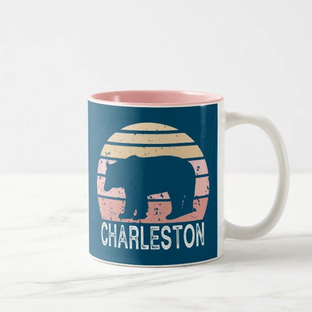 Caneca De Café Em Dois Tons Charleston West Virginia Retro Bear (Direita)