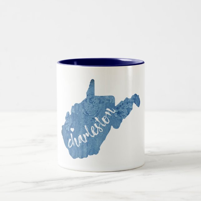 Caneca De Café Em Dois Tons Charleston West Virginia Wood Grain (Centro)