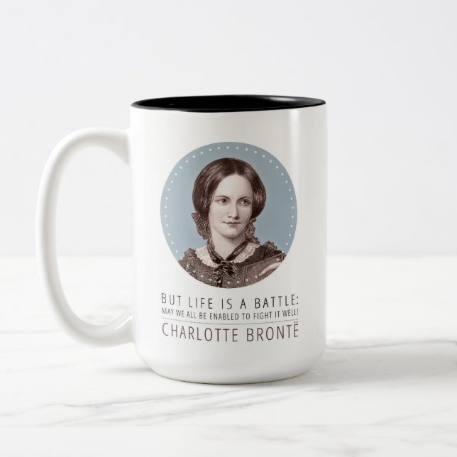 Caneca De Café Em Dois Tons Charlotte Bronte, Retrato e Cotação (Esquerda)