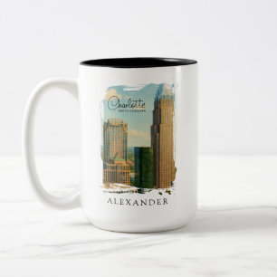 Caneca De Café Em Dois Tons Charlotte NC Aquarela Horizonte Viagem