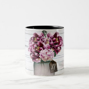 Caneca De Café Em Dois Tons Charme Rústico Flores em Jarras de Pedra de Madeir