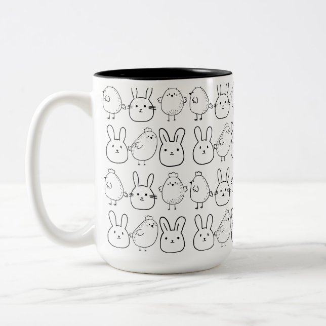 CANECA DE CAFÉ EM DOIS TONS CHARMING BUNNIES AND CHICKS ILLUSTRATION   (Esquerda)