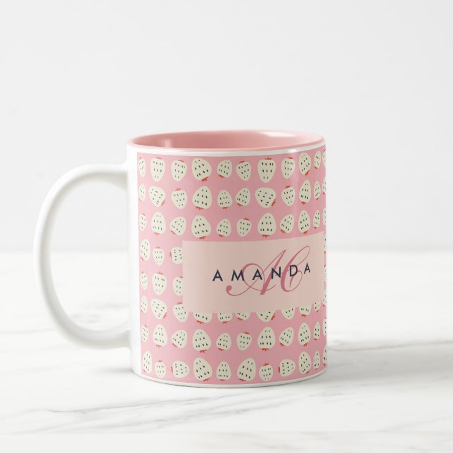 Caneca De Café Em Dois Tons Charming Girly Strawberry Pattern Monogram Gifts (Esquerda)
