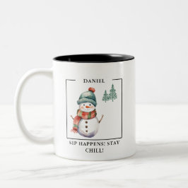 Caneca De Café Em Dois Tons Charmoso Aquarela Snowman Mug
