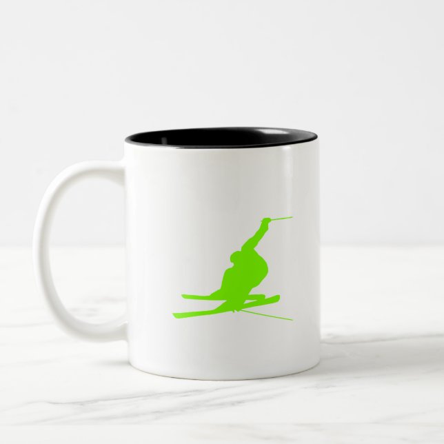 Caneca De Café Em Dois Tons Chartreuse, Neon Green Snow Skiing (Esquerda)