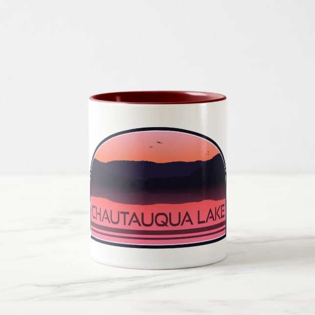 Caneca De Café Em Dois Tons Chautauqua Lake New York Red Sunrise (Centro)