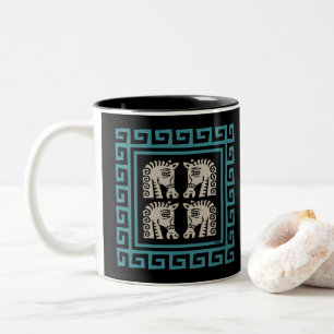 Caneca De Café Em Dois Tons Chave grega de meio século com cavalos