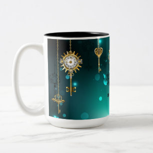 Caneca De Café Em Dois Tons Chaves de Esqueleto Anticas em Fundo Verde