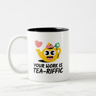 Caneca De Café Em Dois Tons Cheerful Funny Jokes Your Work Is TeaRiffic Bunny