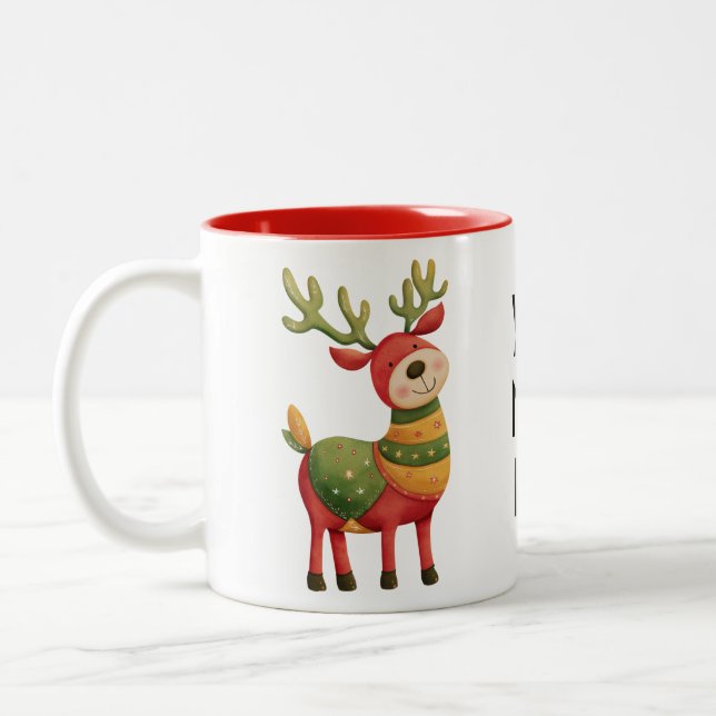 Caneca De Café Em Dois Tons Cheerful Reindeer Christmas – Cosy Festive  (Esquerda)