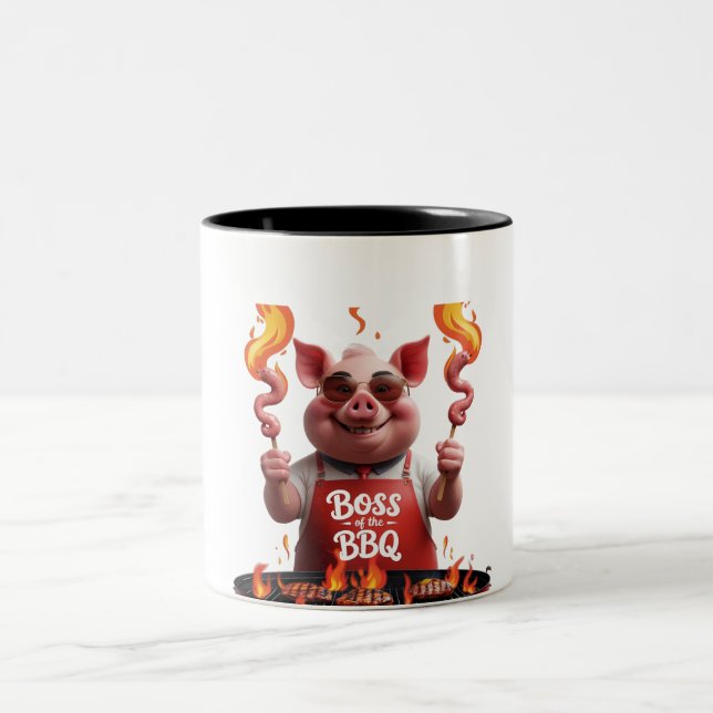 Caneca De Café Em Dois Tons Chefe de churrasco - Pai de porco Engraçado (Centro)