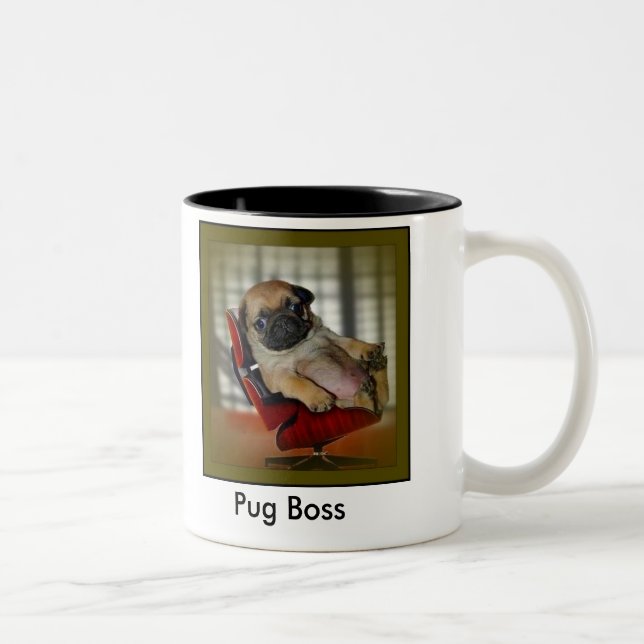 Caneca De Café Em Dois Tons Chefe do Pug (Direita)