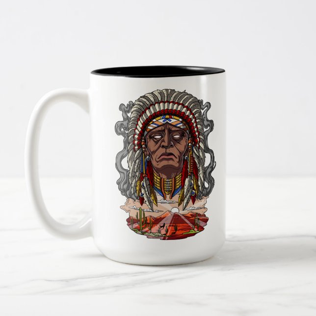 Caneca De Café Em Dois Tons Chefe Indígena Americano Nativo (Esquerda)