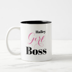 Caneca De Café Em Dois Tons Chefe Menina de Script Elegante Rosa Personalizado