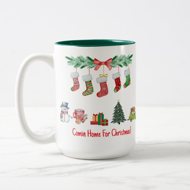 Caneca De Café Em Dois Tons Chegando em casa no Natal (Esquerda)