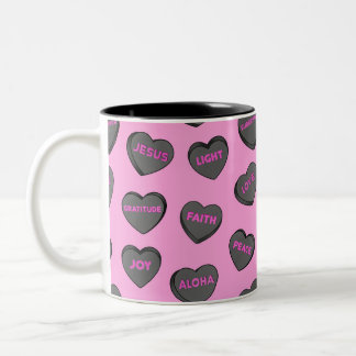 Caneca De Café Em Dois Tons Cheio de Corações de Amor Padrão - Rosa preto