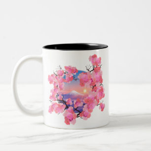 Caneca De Café Em Dois Tons Cherry Blossoms pelo Monte Fuji