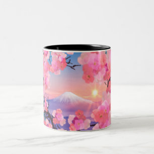 Caneca De Café Em Dois Tons Cherry Blossoms pelo Monte Fuji 2