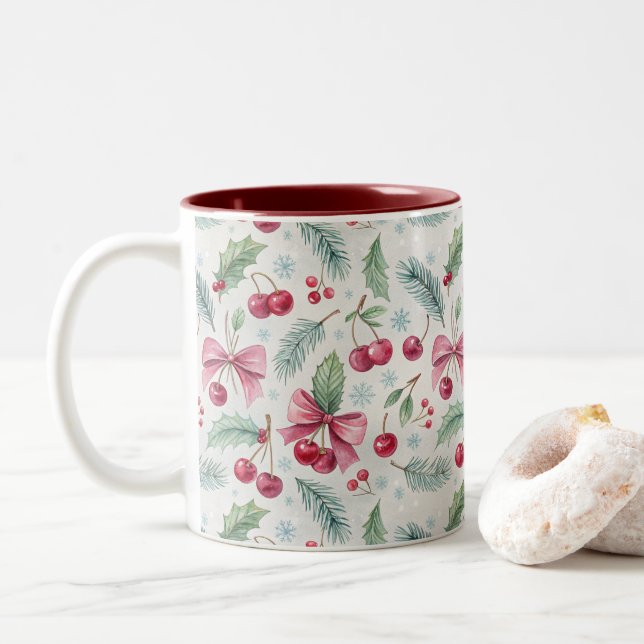 Caneca De Café Em Dois Tons Cherry Christmas (Com Donut)