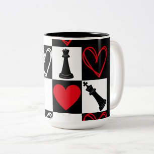 Caneca De Café Em Dois Tons Chessboard Heart Valentines Day B&W