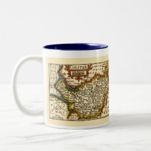 Caneca De Café Em Dois Tons "Chester" Cheshire, mapa do condado, Inglaterra
