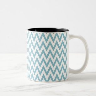 Caneca De Café Em Dois Tons Chevron Azul e Branco