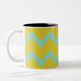 Caneca De Café Em Dois Tons Chevron no aqua + desenhista contemporâneo