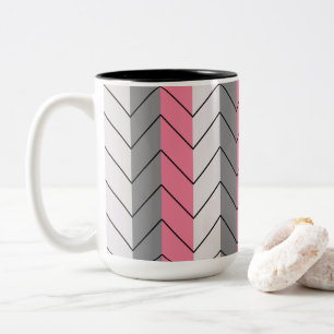 Caneca De Café Em Dois Tons Chevron Preto Cinza Rosa Listras Chevron