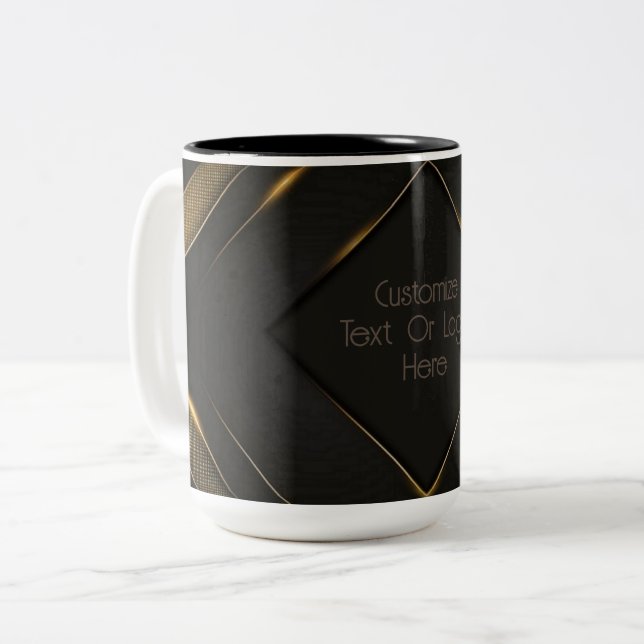 Caneca De Café Em Dois Tons Chevron Preto E Dourado Personalizado (Frente Esquerda)