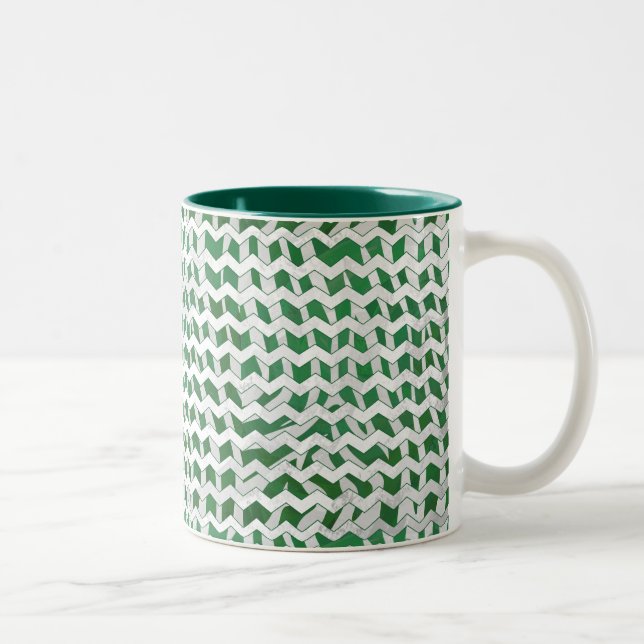Caneca De Café Em Dois Tons Chevron Zebra Green e White Impressão (Direita)