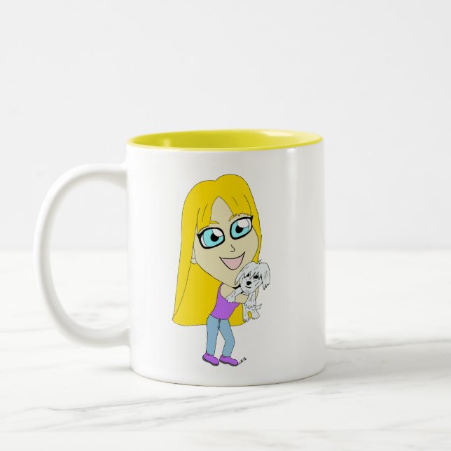 Caneca De Café Em Dois Tons Chibi com um filhote (Esquerda)