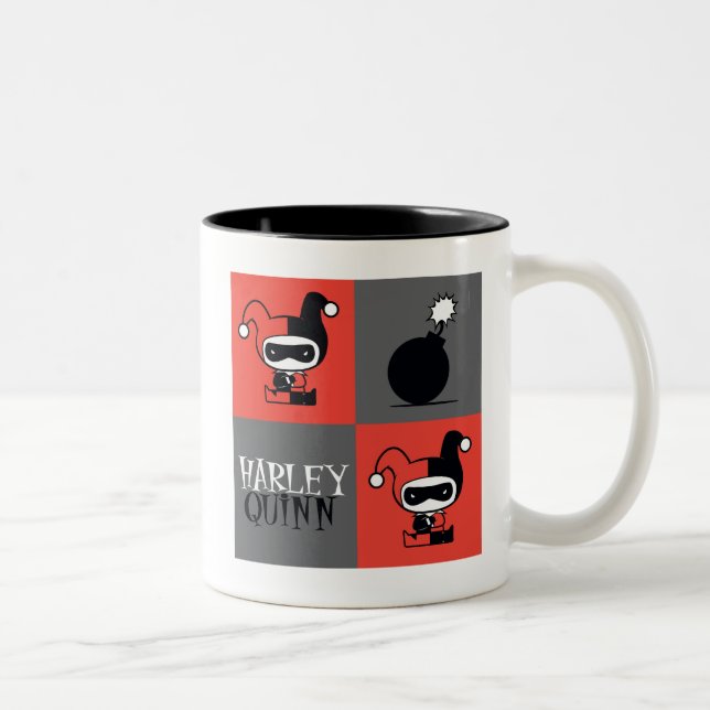 Caneca De Café Em Dois Tons Chibi Harley Quinn Checker Patterno (Direita)