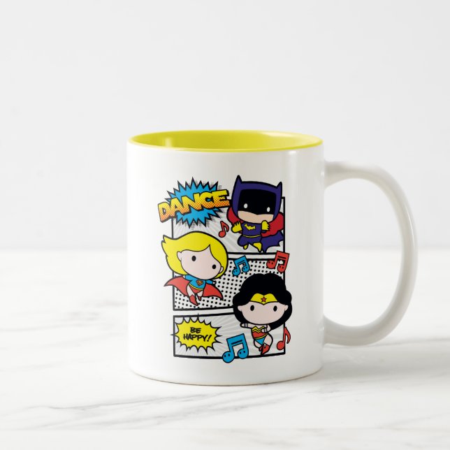Caneca De Café Em Dois Tons Chibi Heroes Dançando (Direita)