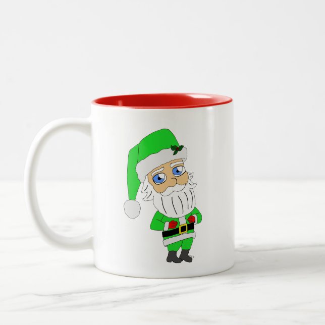 Caneca De Café Em Dois Tons Chibi Santa green suit (Esquerda)