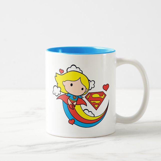 Caneca De Café Em Dois Tons Chibi Supergirl Flying Rainbow (Direita)