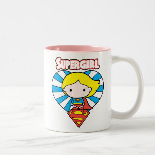 Caneca De Café Em Dois Tons Chibi Supergirl Starburst Heart and Logo