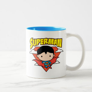 Caneca De Café Em Dois Tons Chibi Superman Bolinhas Shield e Nome