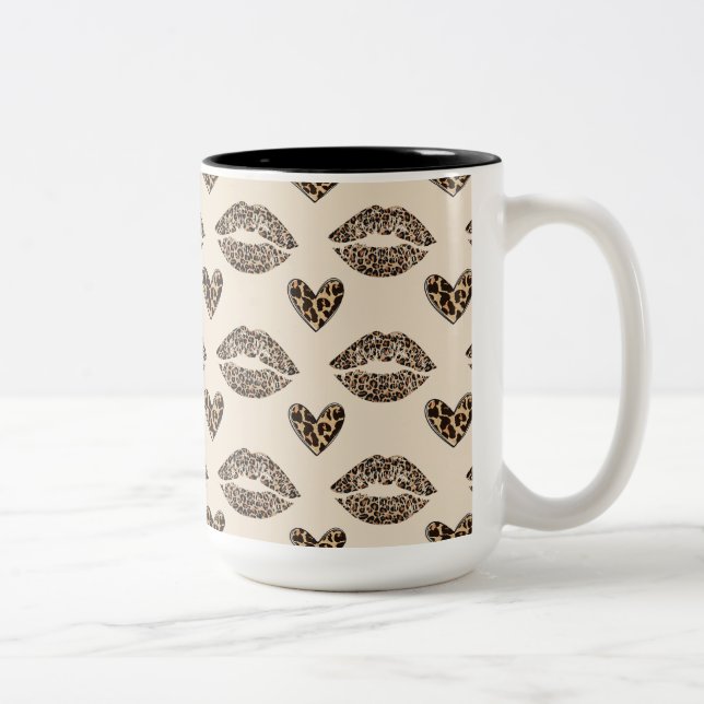 Caneca De Café Em Dois Tons Chic Beige & Black cheetah print (Direita)